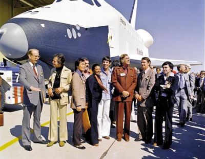 Star Trek actors with Space Shuttle Enterprise